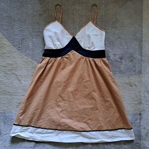 Aryeh Modern Chic Tan & White A-Line Mini Dress Size Medium